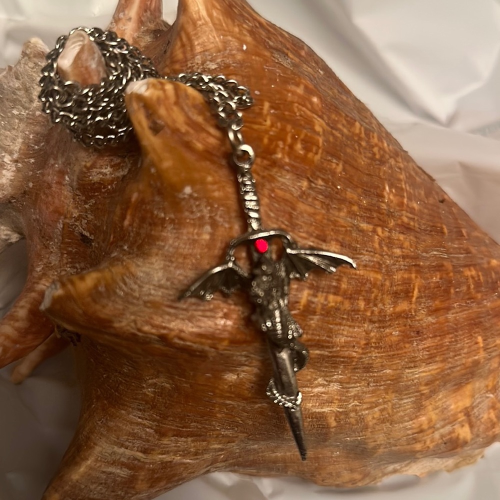 JPI 2002 Dragon Pendant Necklace. Red Diamond. Vintage, Clean.